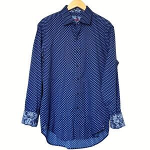 Robert Graham Mens Dombey Blue Long Sleeve Flip Cuff Button Up Shirt Size L *EUC